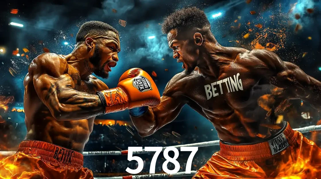 Dois boxeadores em uma luta intensa e explosiva, representando a adrenalina e as oportunidades de apostas em esportes de combate disponíveis na plataforma 5787.