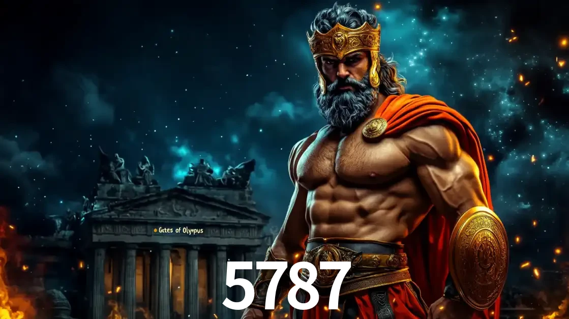 O poderoso Zeus do jogo de slot Gates of Olympus em frente ao seu templo, pronto para lançar multiplicadores divinos e prêmios épicos no cassino online 5787.